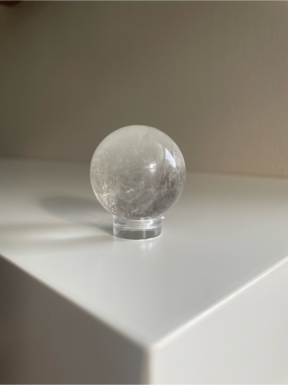Clear Quartz Crystal Sphere on Acrylic Stand